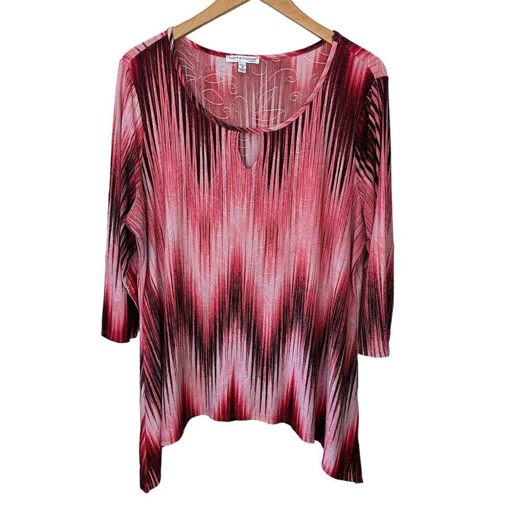 NOTATIONS Woman 2X Pink Black Abstract Print Keyhole Neck Tunic Top